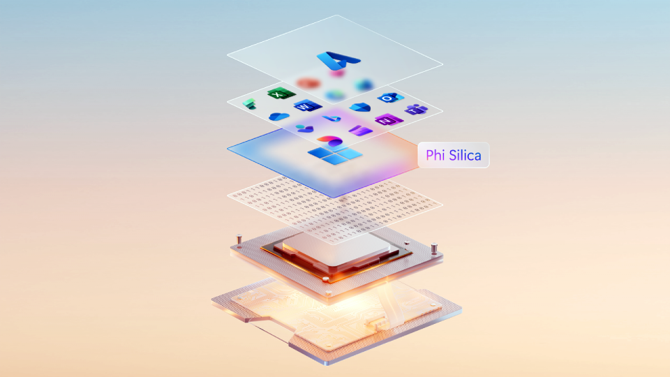 Layered image of Phi Silica, a state-of-the-art small language model integrated into Windows 11 Copilot+PCs